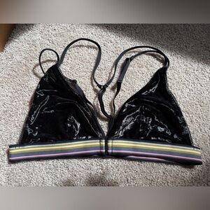 Victoria’s Secret Black Crushed Velvet Elastic Colorful Triangle Bralette. S:L